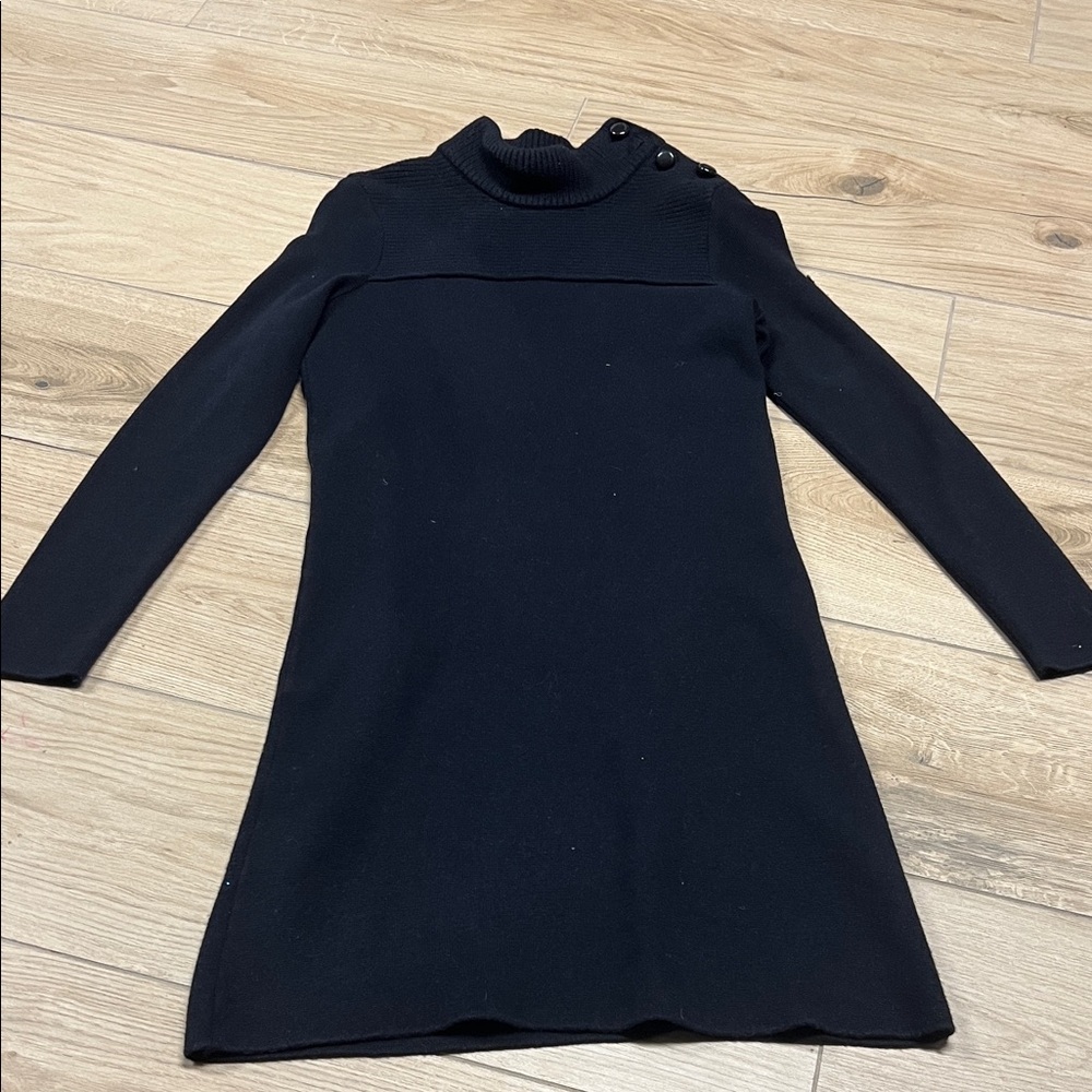 Saint James Dark Navy Midi Knit Dress with Shoulder Buttons